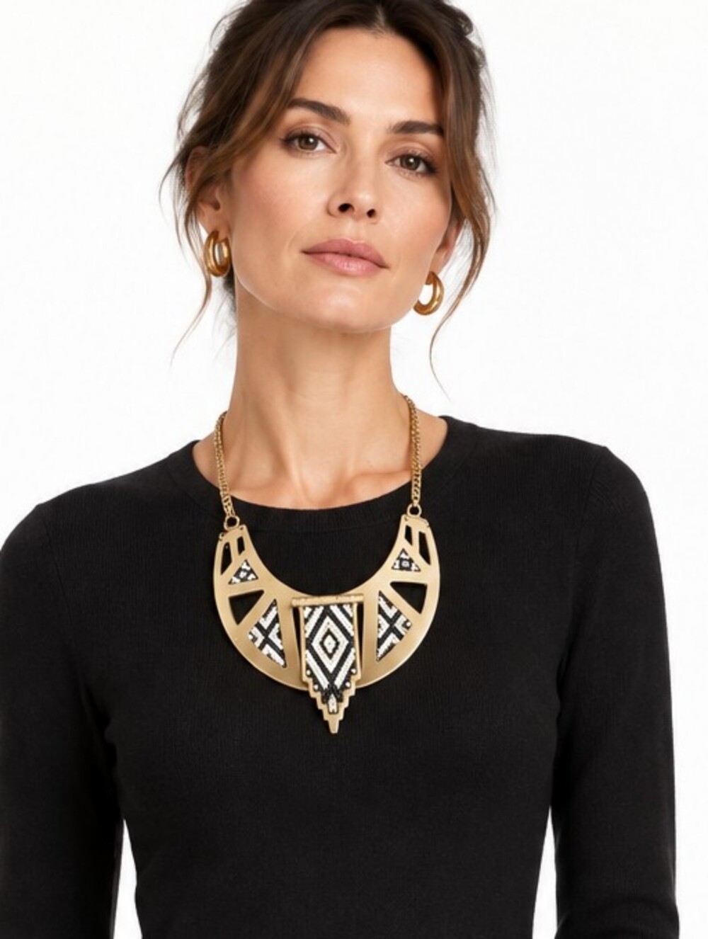 India Beaded Brass Collar Necklace Seed Beads Statement
